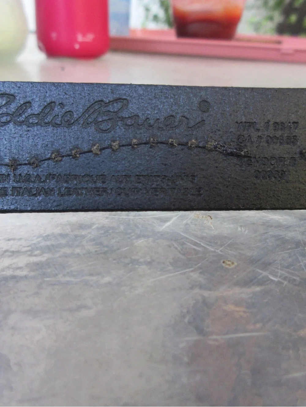 Eddie Bauer Black Leather Belt with Matte Silver Buckle 36-40”
